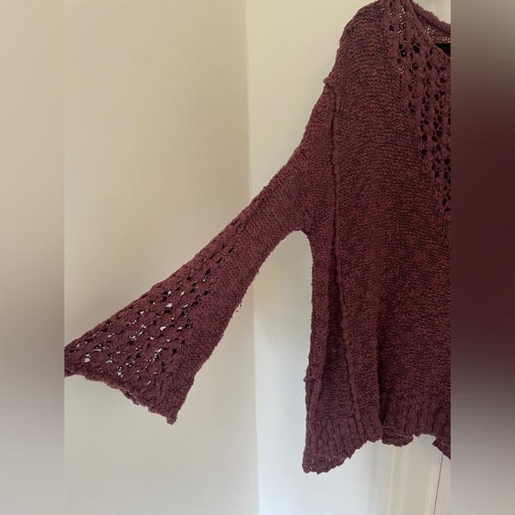 Free People Pretty Pointelle Vee Crochet Knit Cotton Sweater - Picture 3 of 8